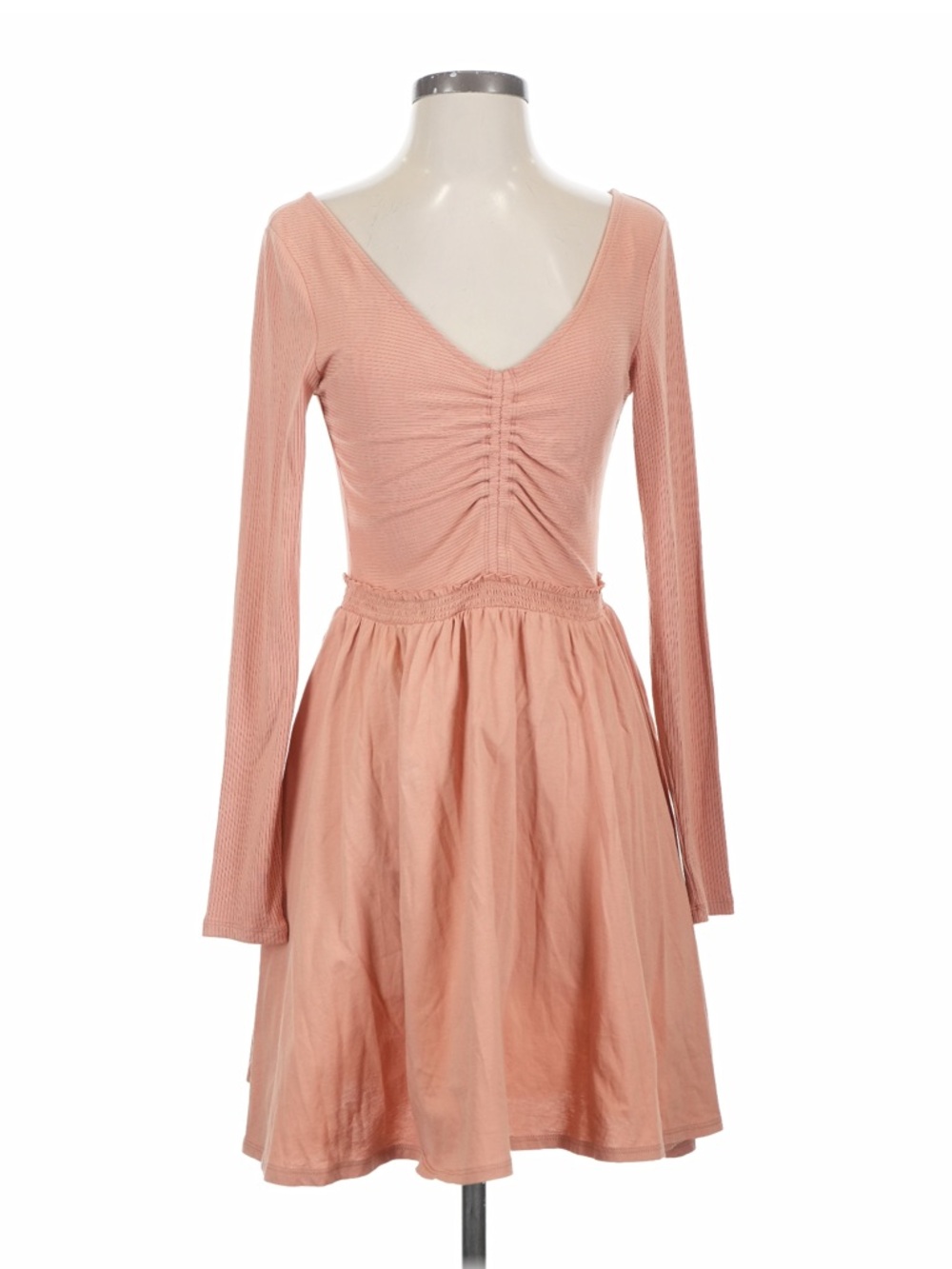 Daily Practice Long-Sleeve Ruched V-Neck Pink Dress